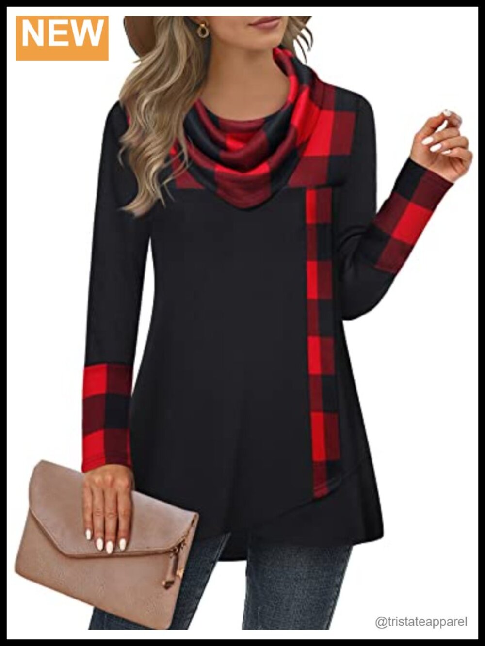 Women's Long Sleeve Cowl Neck Tunic Top Casual Pullover Sweatshirt